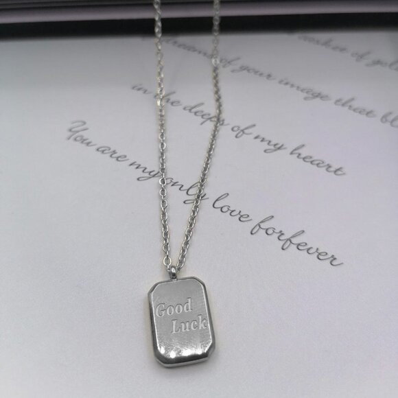 Simple Design Letter Good Luck Pendant Couple Necklace - Picture 8 of 10